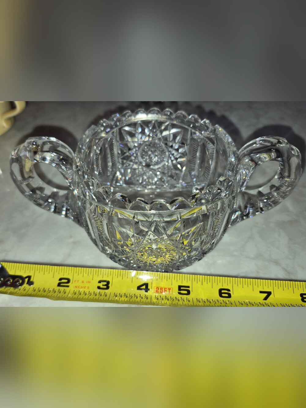 Antique American Brilliant Period (ABP) Cut Crystal Double-handled sugar bowl - Picture 6 of 6